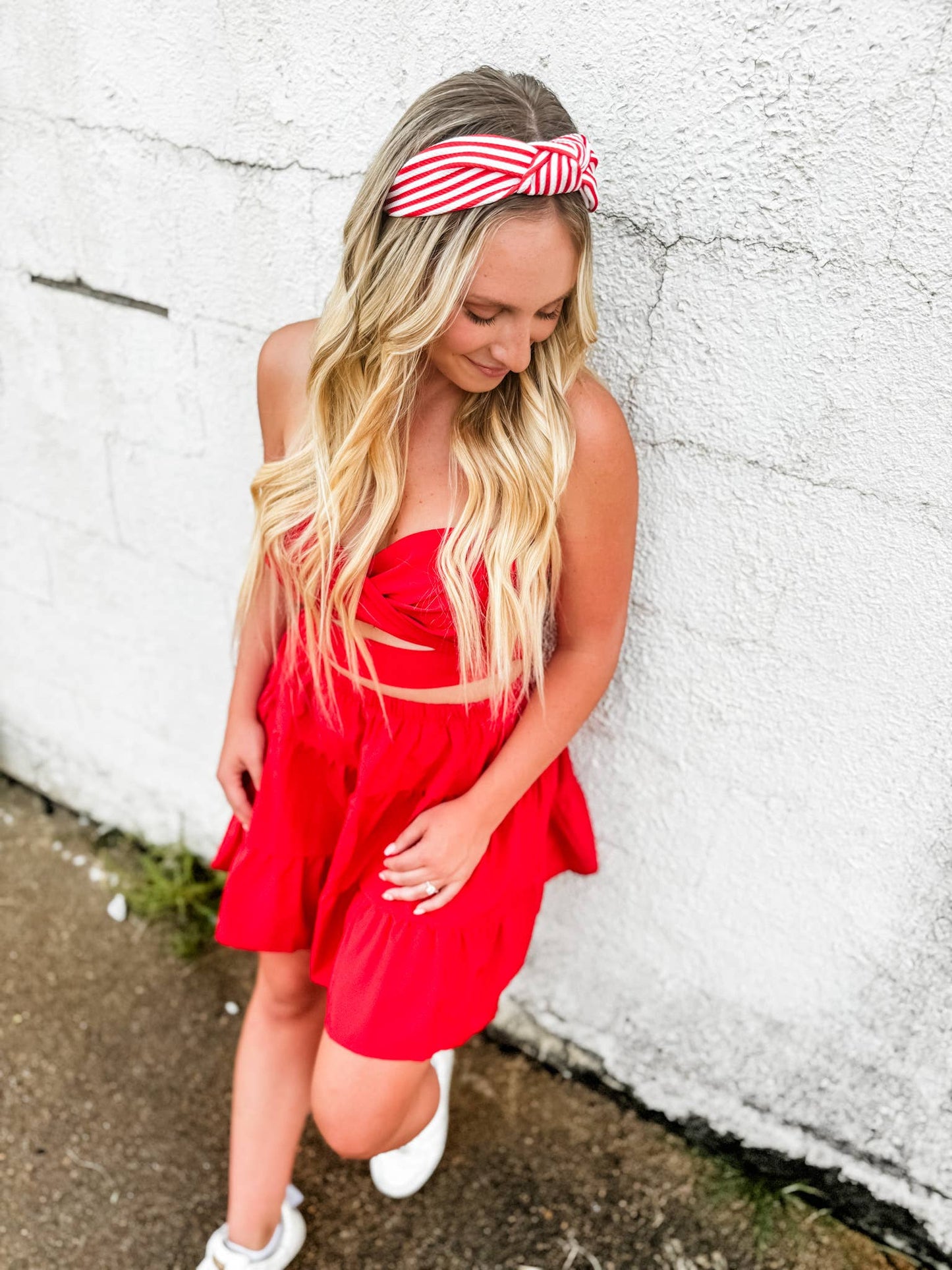 Red/ White Thick Striped Structured Headband