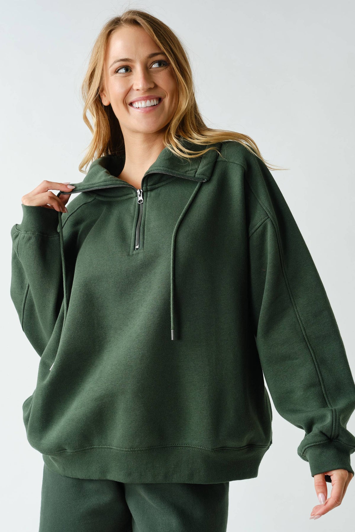 Mono B Dk Green Fleece Half-Zip Pullover