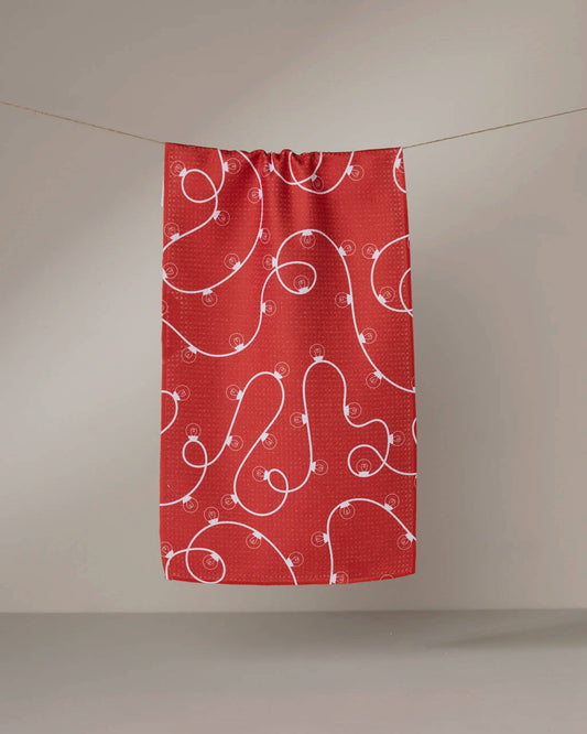 Red Holiday Lights Bar Towel