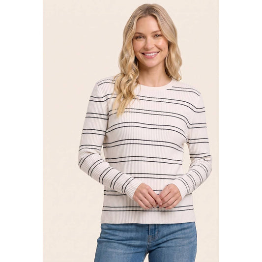 Ribbed Basic Striped Sweater in Ivory