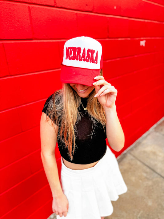 Nebraska Red & White Trucker Hat