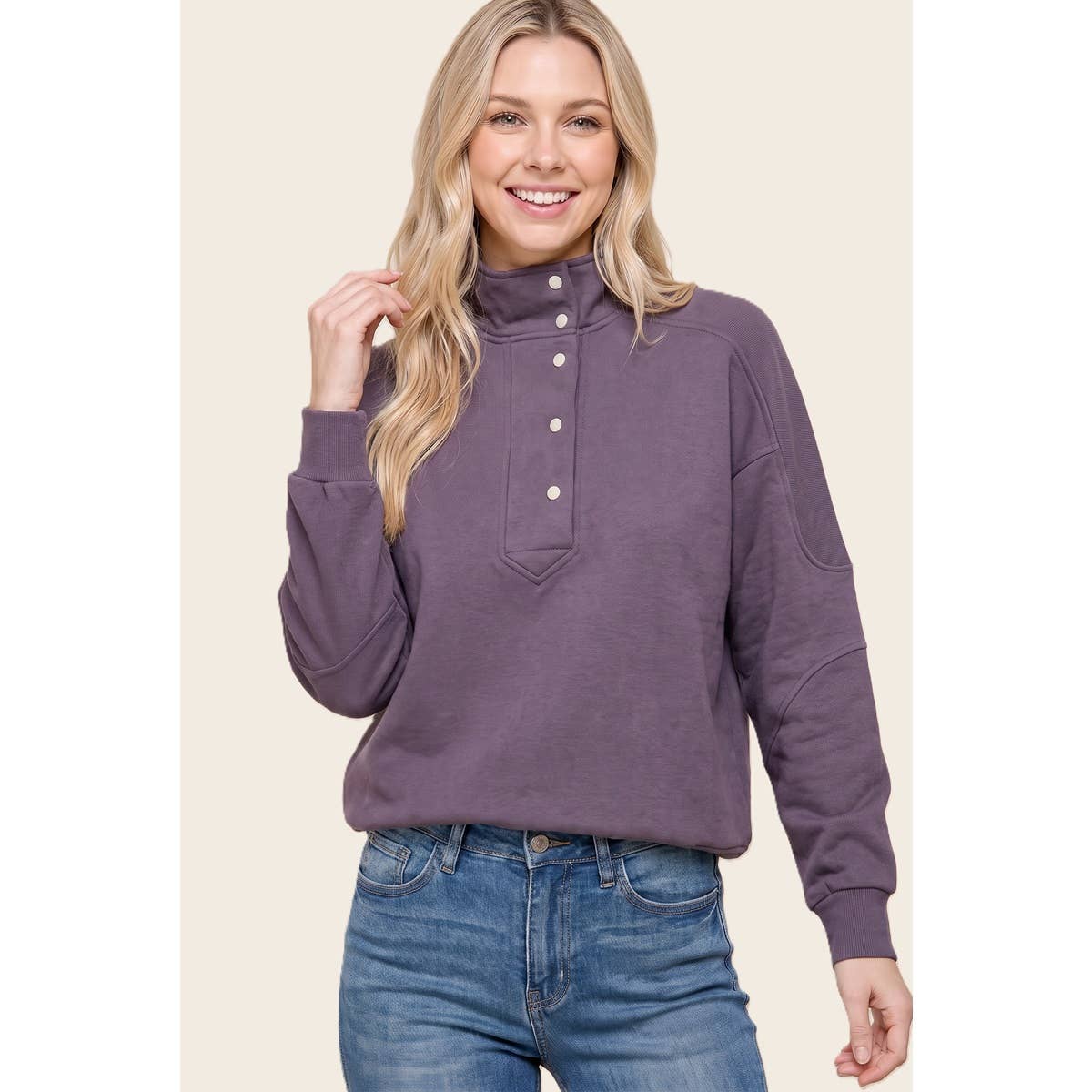 Plum Snap Button Sweatshirt