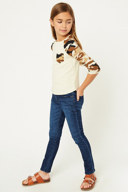 Girls Long-Sleeve Camo Baseball Tee