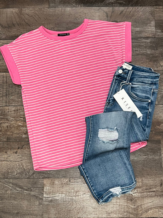 Pink Striped Terry Tee