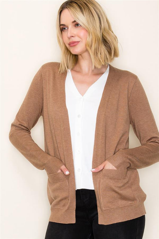 Camel 2Fer Layered V-Neck Button Down Sweater Cardigan