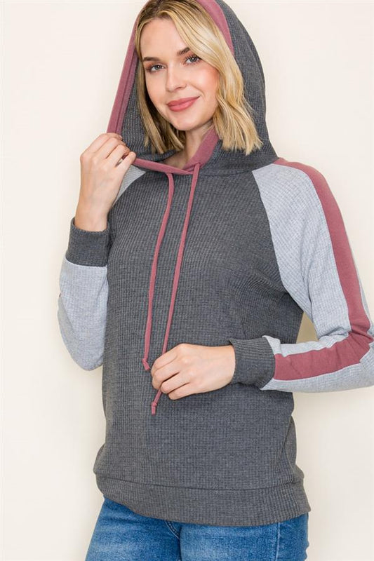 Charcoal Colorblock Hoodie – Cozy Waffle Knit Pullover