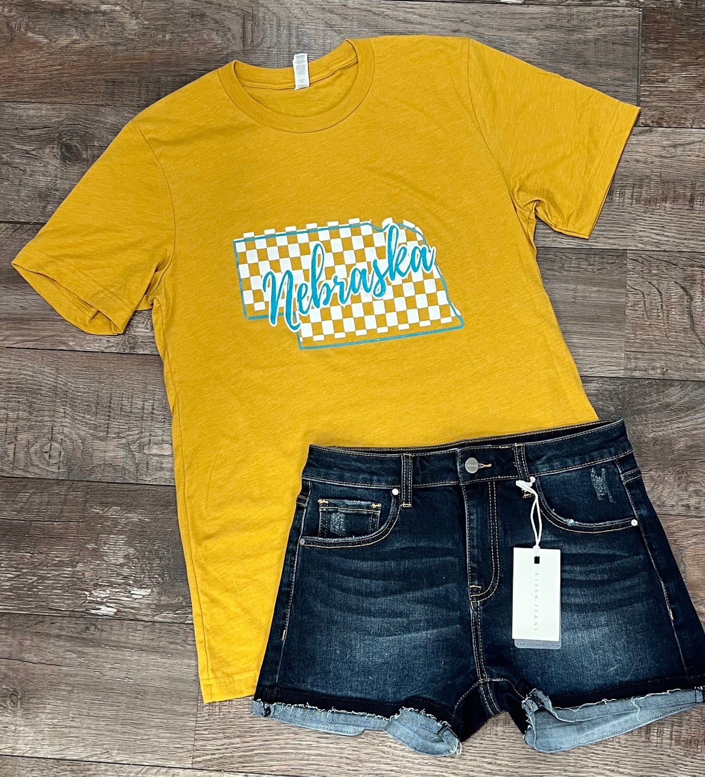 Mustard Nebraska Checkered T-Shirt