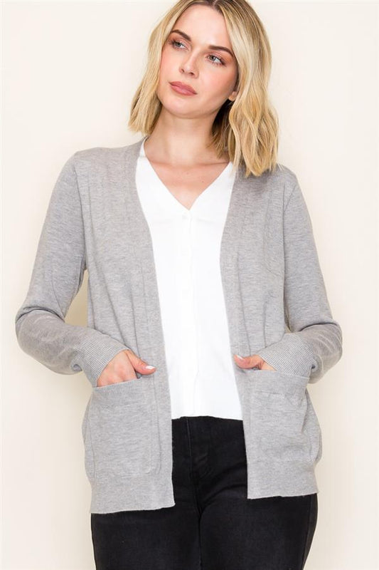 Grey 2Fer Layered V-Neck Button Down Sweater Cardigan