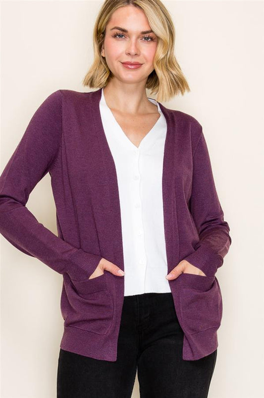Purple 2Fer Layered V-Neck Button Down Sweater Cardigan