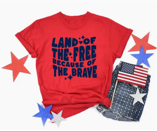 Land of the Free Red USA Patriotic 4TH of July Graphic Tee