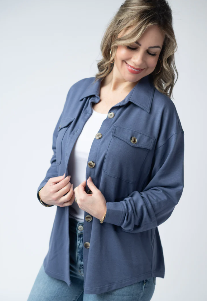 Brenna Button Down Top- Denim