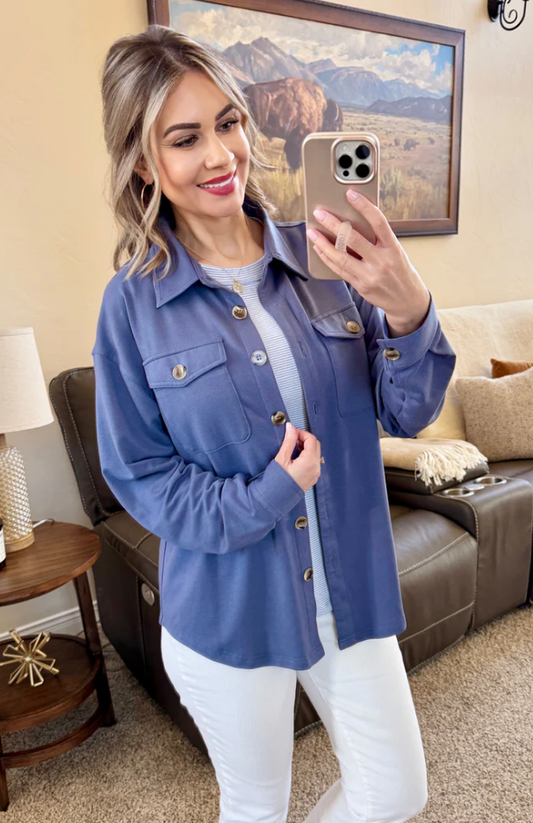 Brenna Button Down Top- Denim