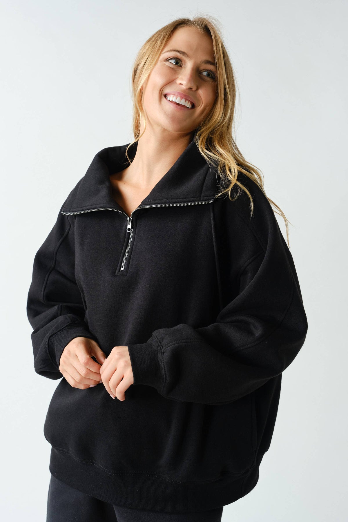 Mono B Black Fleece Half-Zip Pullover