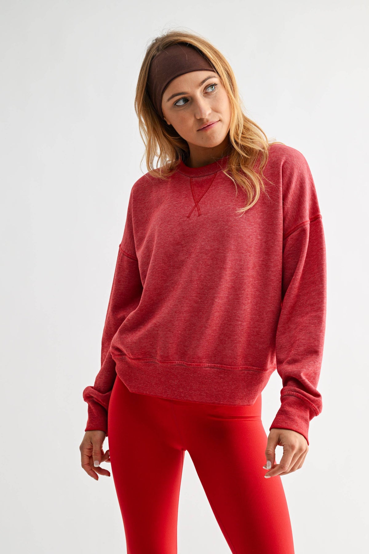 Mono B Garnet Red Burned Out Crewneck Sweater