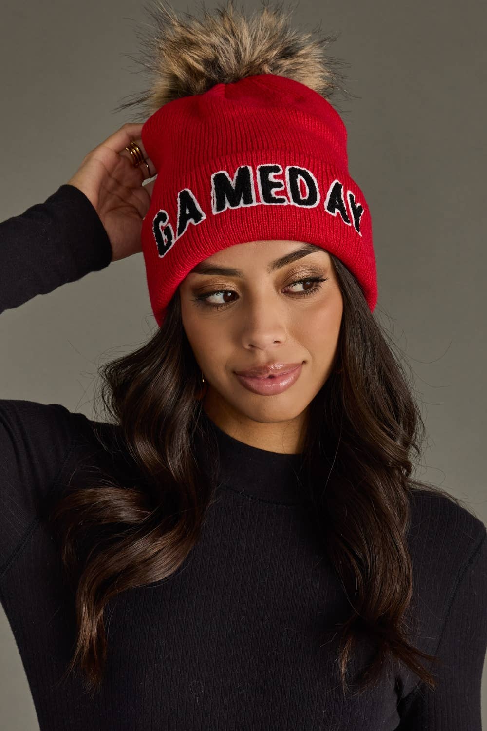 Red & Black Game Day Pom Hat
