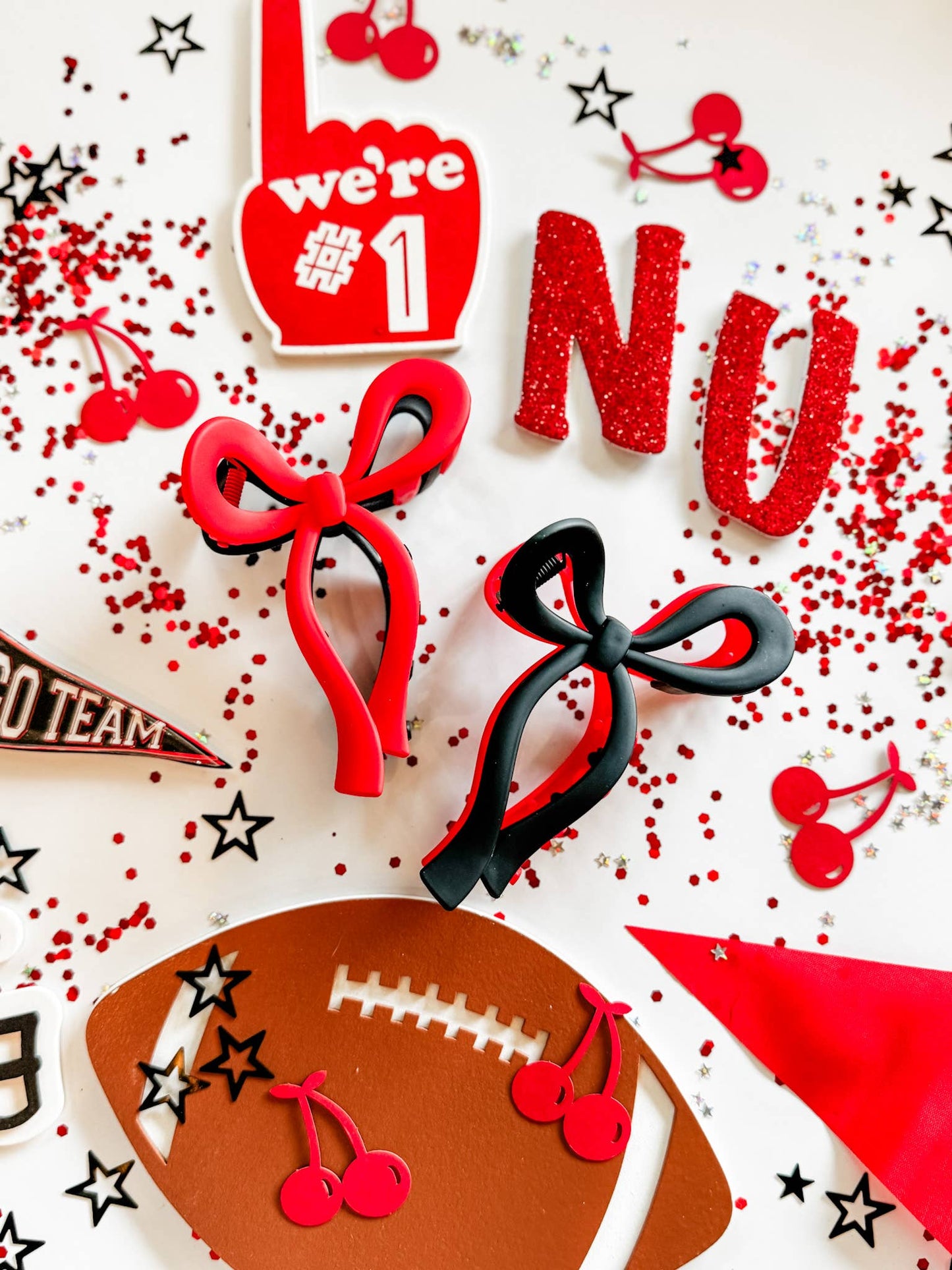 Two-Toned Bow Claw Clip  Red/White