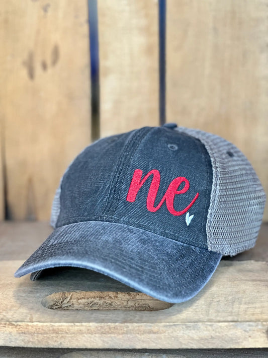 Custom State Abbreviation with Heart Ladies Hat: Black/Grey