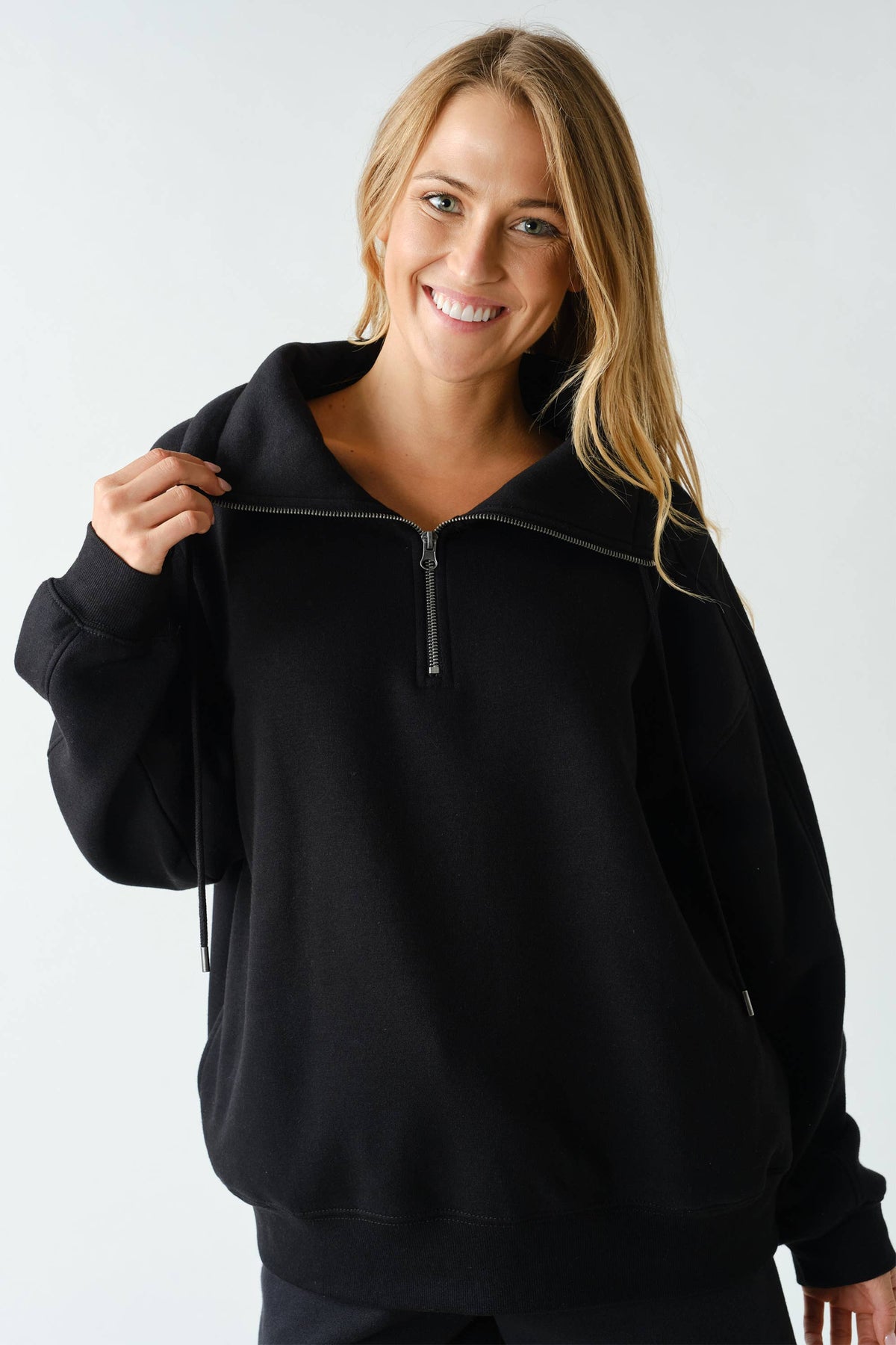 Mono B Black Fleece Half-Zip Pullover
