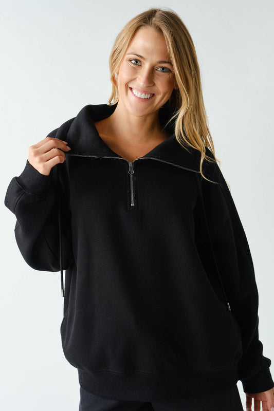 Mono B Black Fleece Half-Zip Pullover