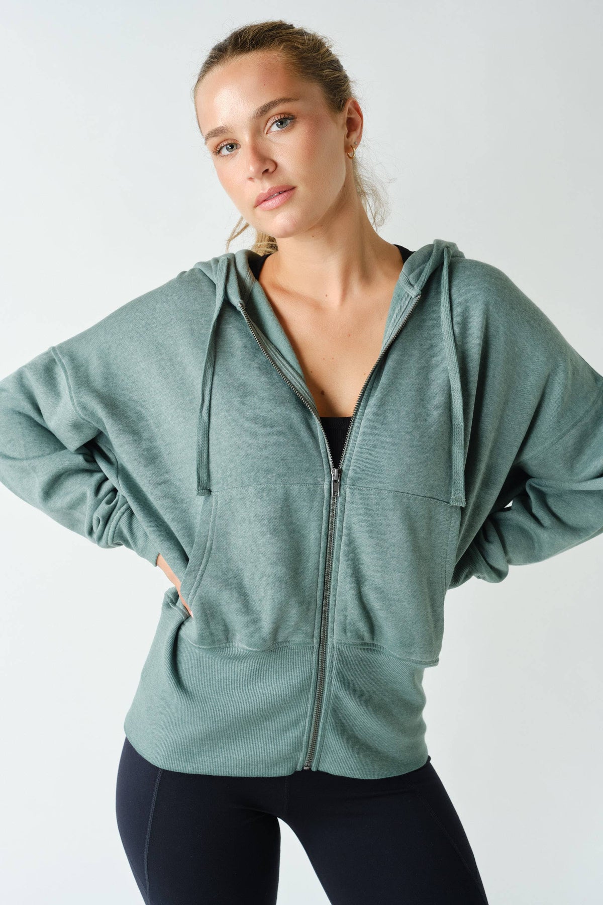 Mono B Fleece Hoodie Jacket with Tapered Sleeves