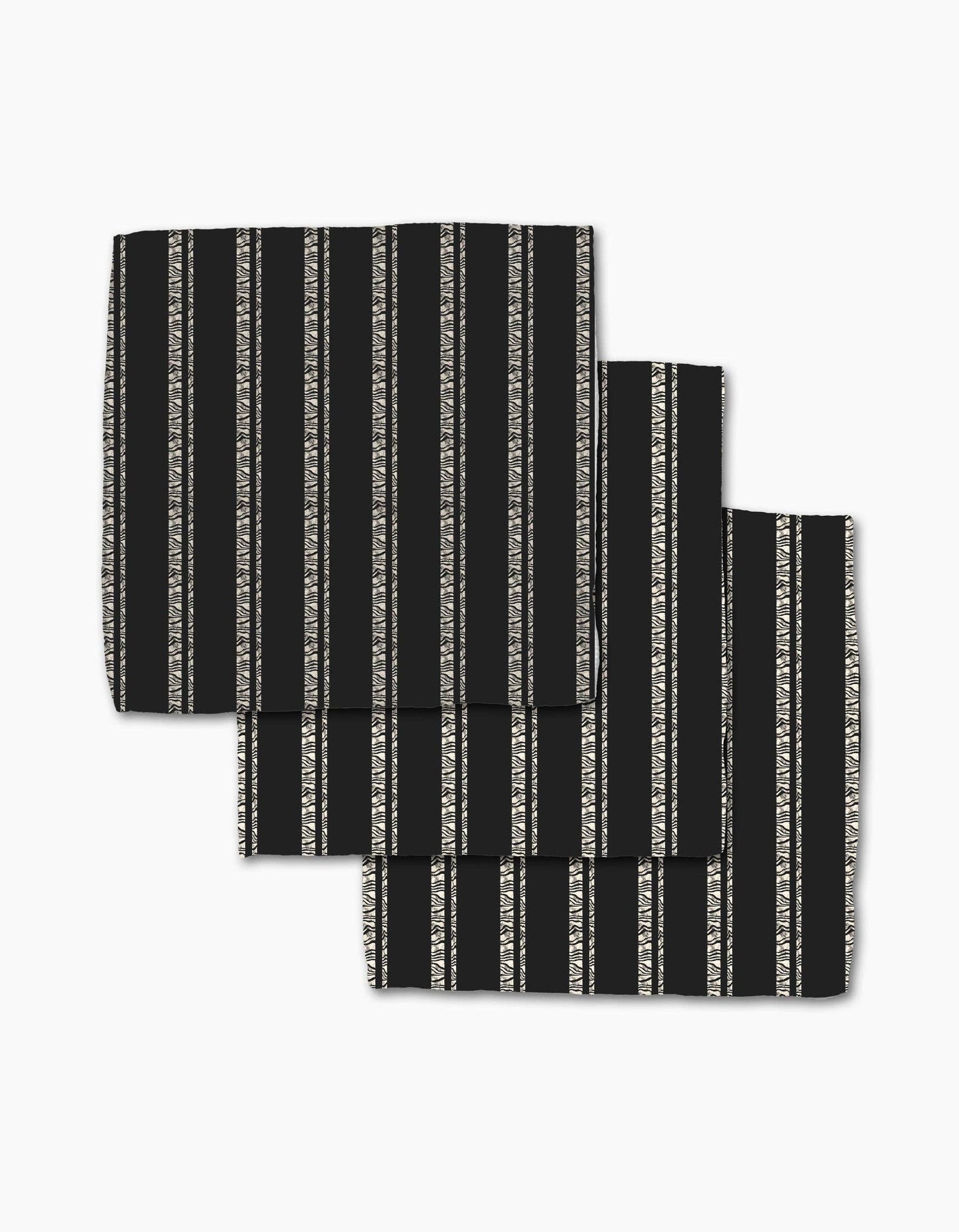 Zebra Pin Stripe Black Dishcloth Set