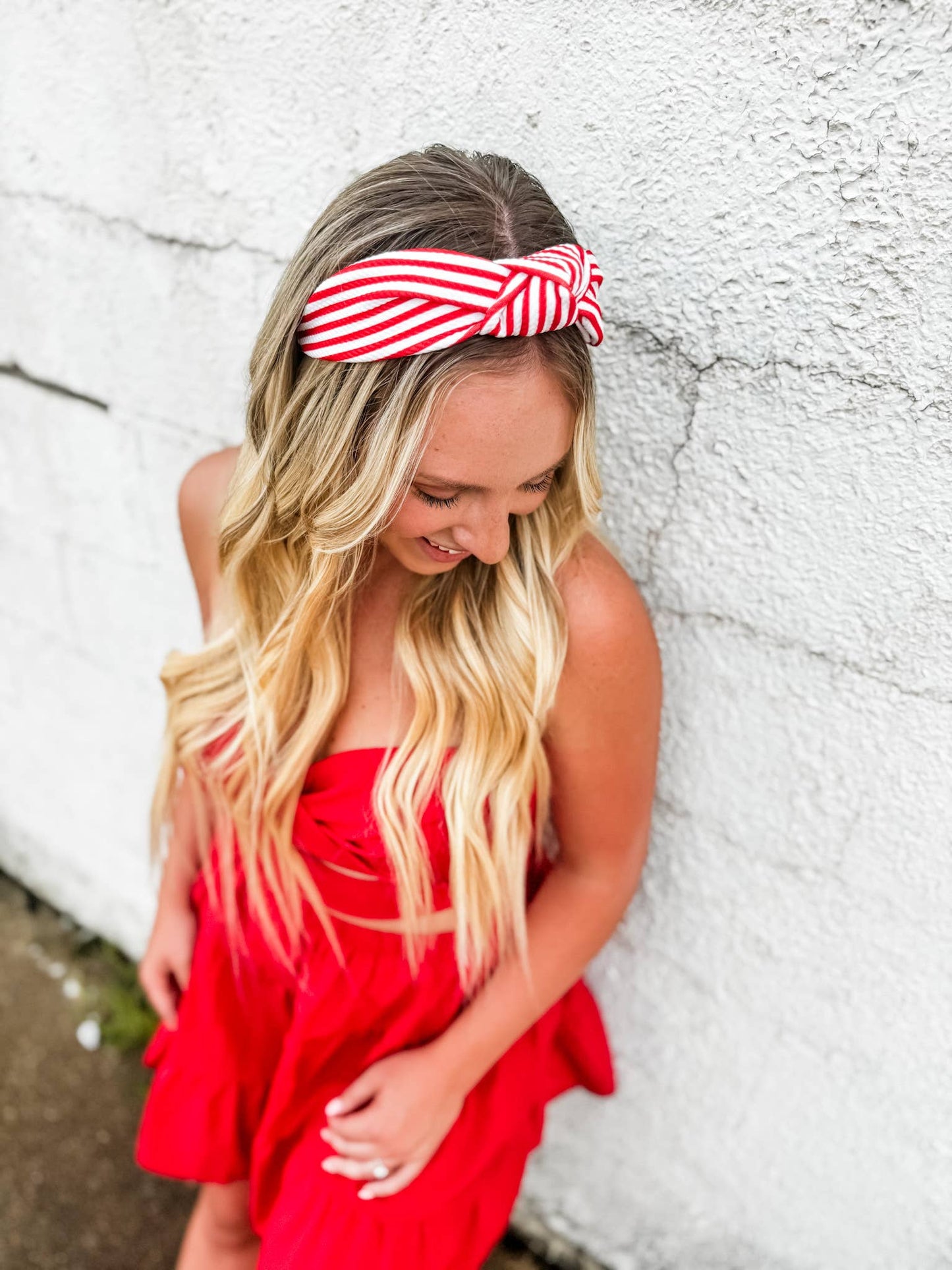 Red/ White Thick Striped Structured Headband