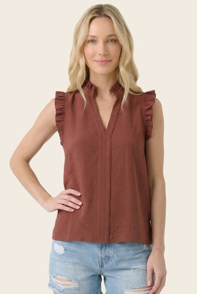 Cinnamon Charm Ruffle Sleeve Blouse