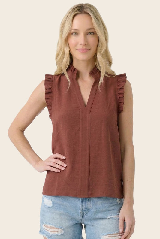 Cinnamon Charm Ruffle Sleeve Blouse