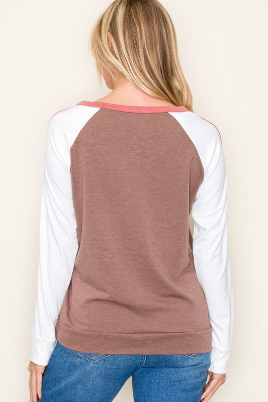 Casual Two-Tone Long-Sleeve Top