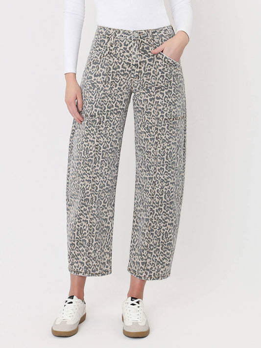 Vervet High Rise Leopard Print Utility Barrel Jeans