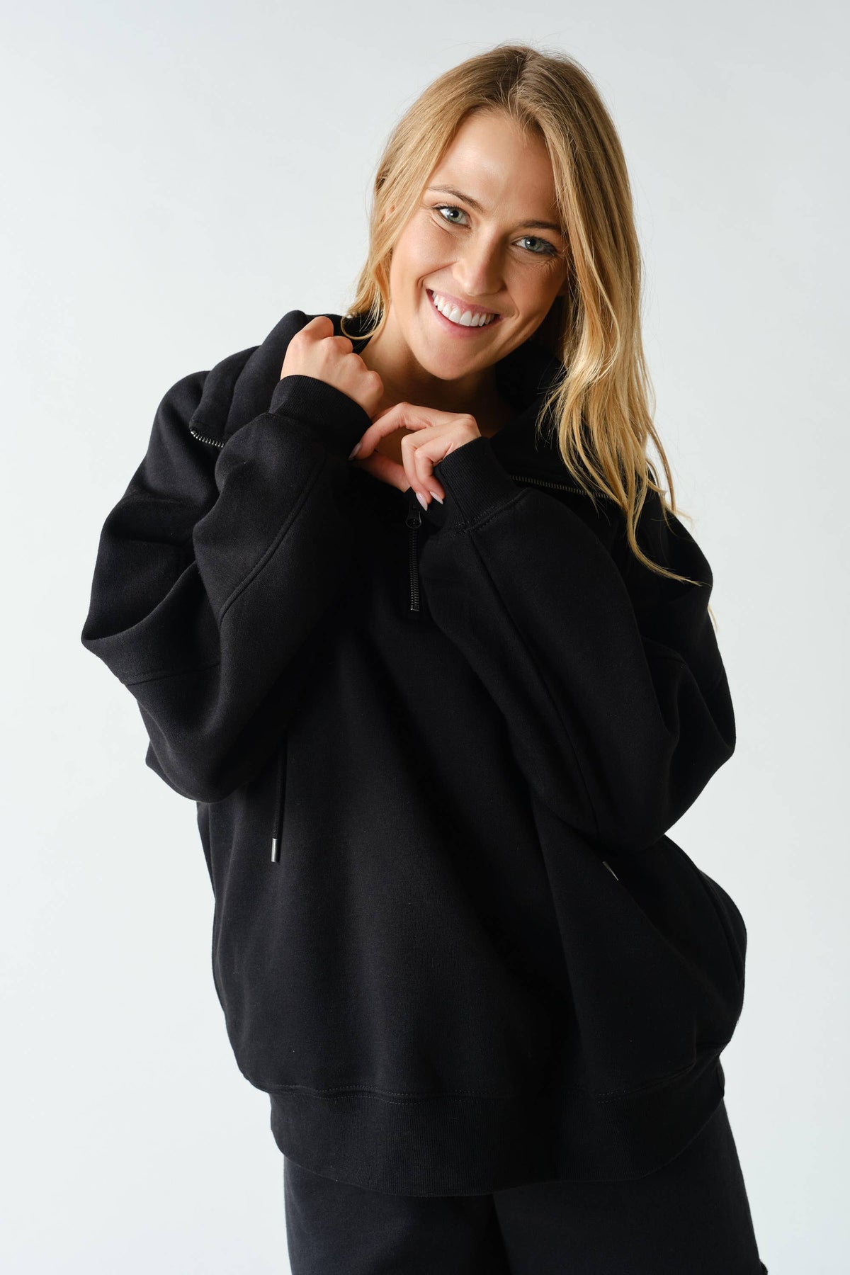 Mono B Black Fleece Half-Zip Pullover