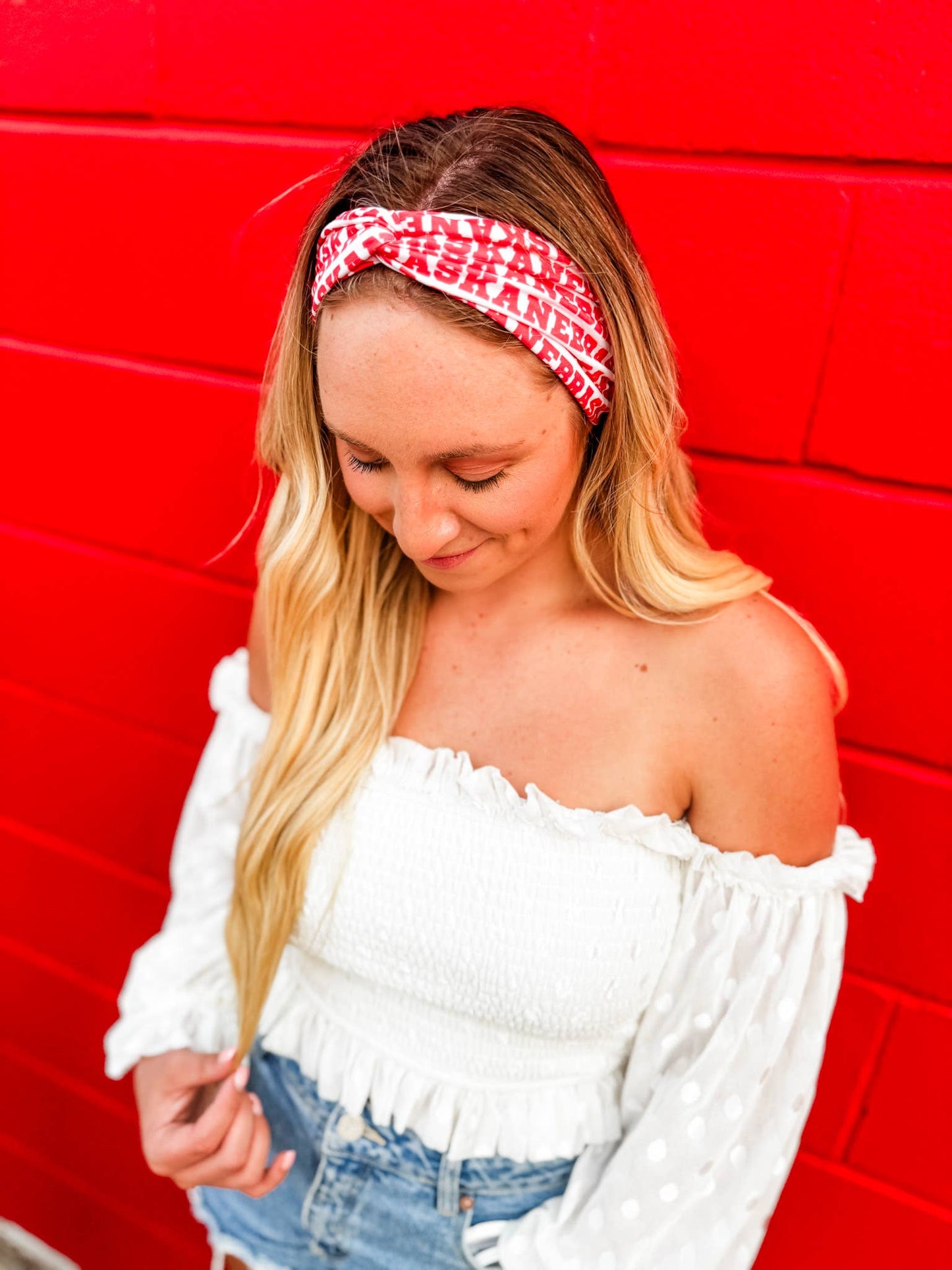 Red Nebraska Printed Turband Headband