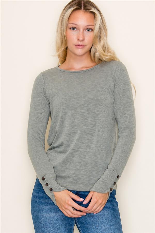 Olive Button Cuff Long Sleeve Top