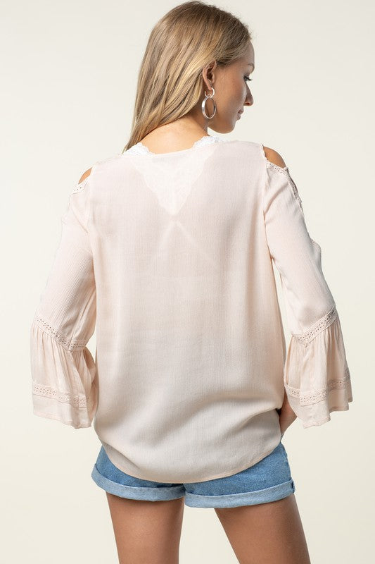 Lace Up Ruffle Sleeve Top