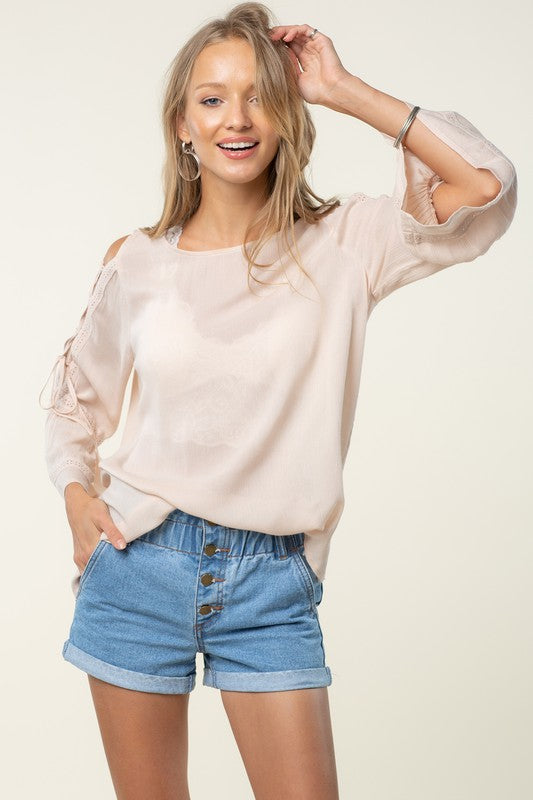 Lace Up Ruffle Sleeve Top