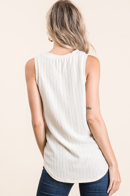 Faux Button Ribbed Tank Top