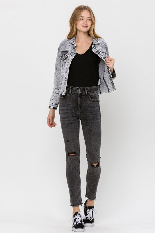 Vervet Distressed Black Acid Wash Crop Jacket