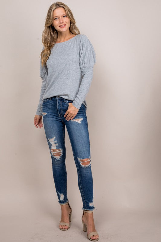 Shirred Puff Sleeve Knit Top