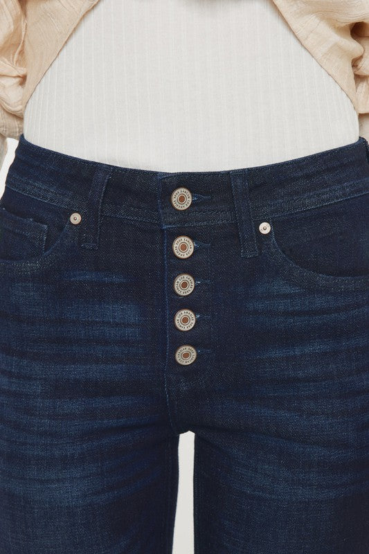 KanCanp Petite High Rise Button Bootcut Jeans