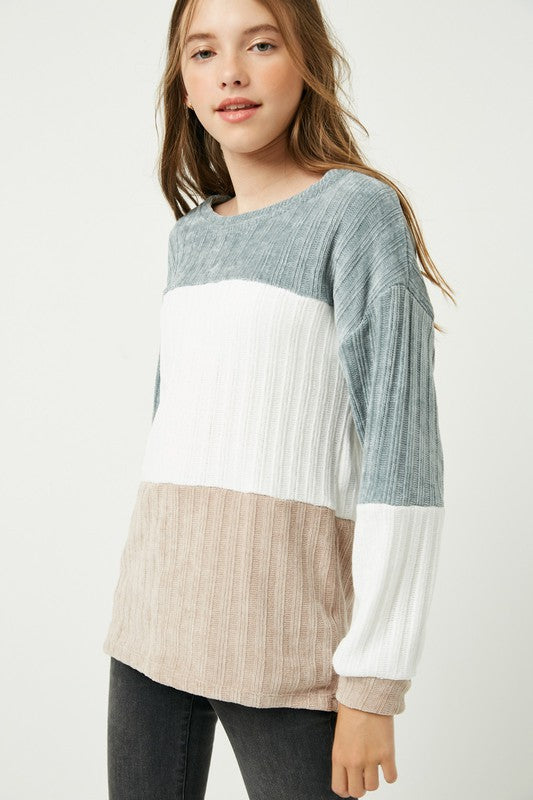 Girl's Chunky Knit Colorblock Top