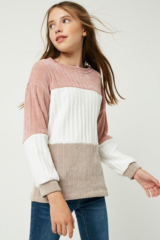 Girl's Chunky Knit Colorblock Top