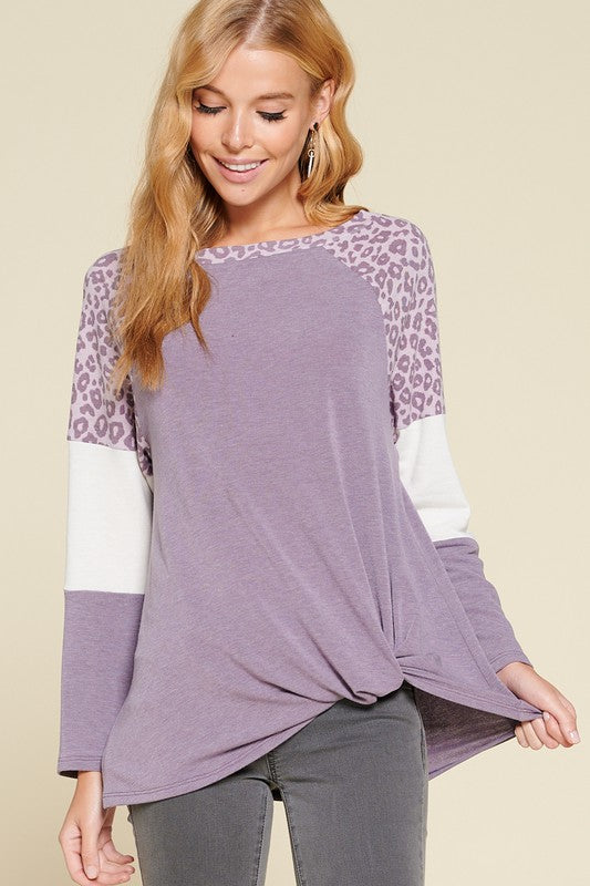 Side Twist French Terry Casual Long Sleeve Top