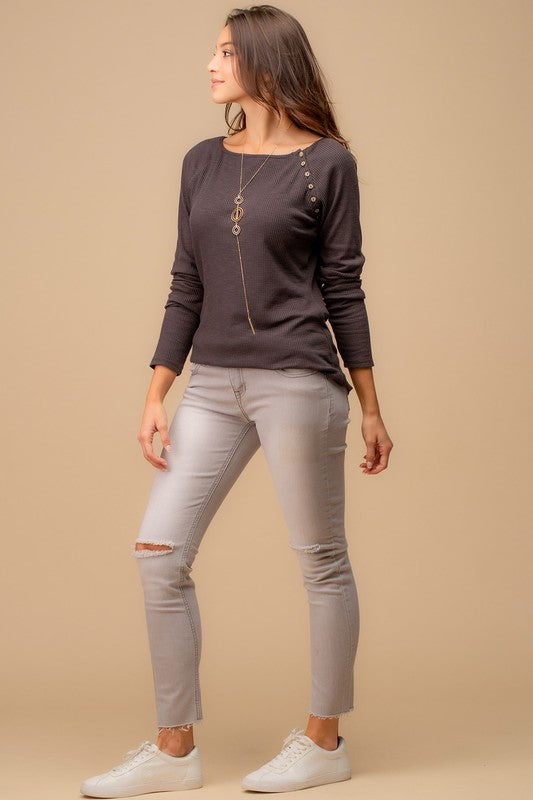 Long Sleeve Side Button Top
