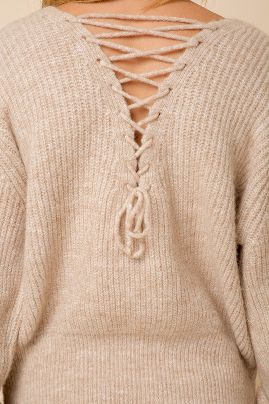 Lace Up Back Sweater