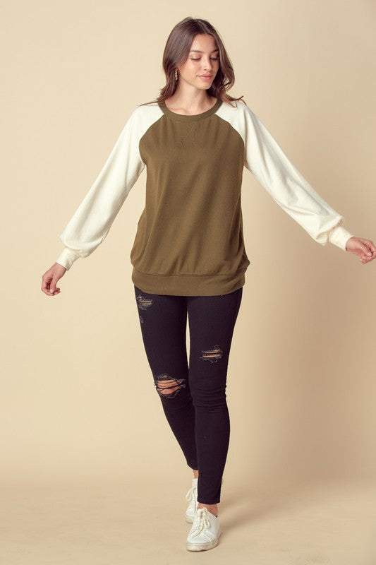 Brushed Color Block Raglan Sweatshirt