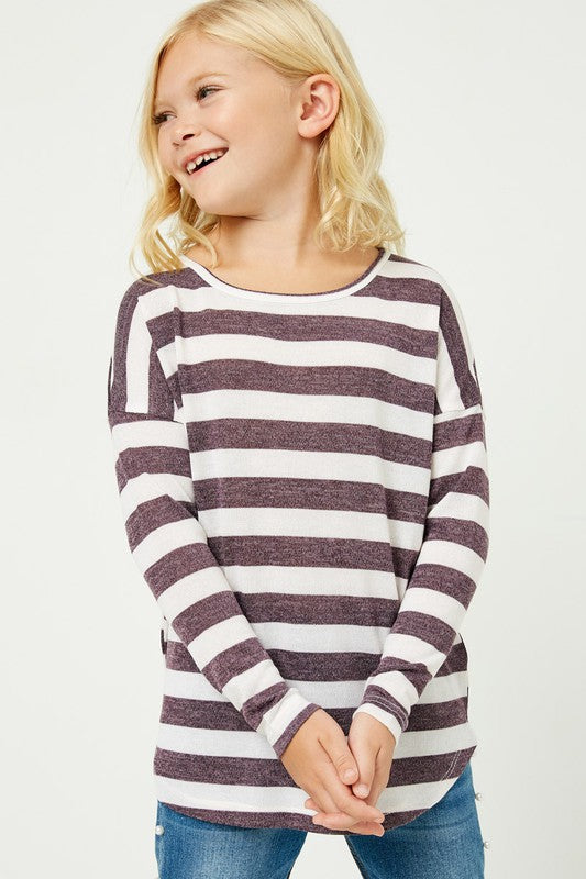 Girls Drop Shoulder Stripe Knit Top