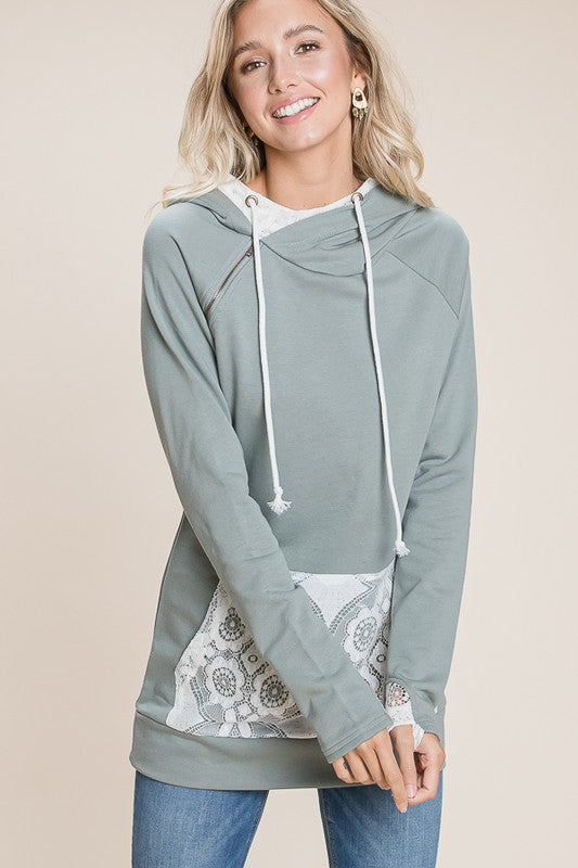 Double Hoodie With Lace Detail