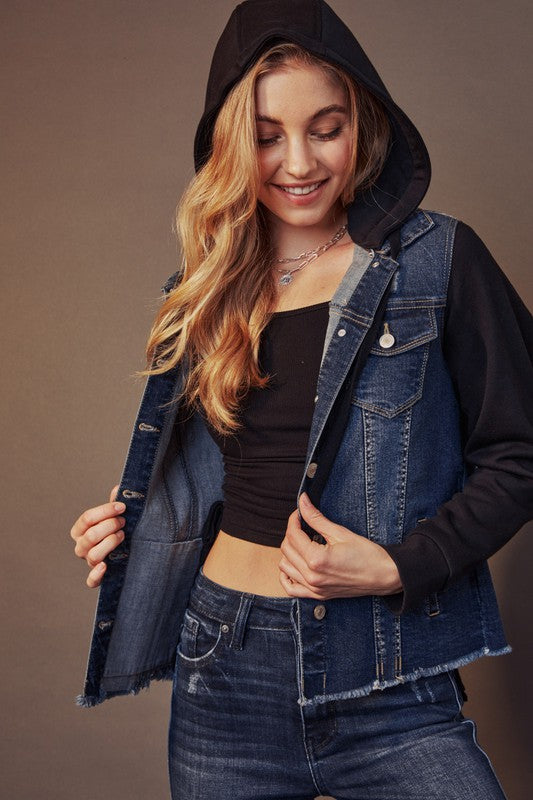 Boyfriend Hooded Denim Jacket by KanCan