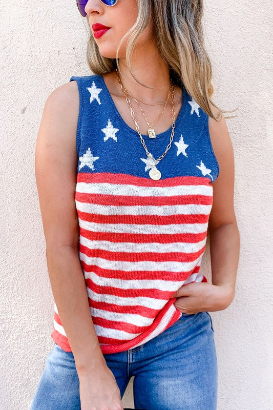 American Flag Sleeve Less Knit Tank Top