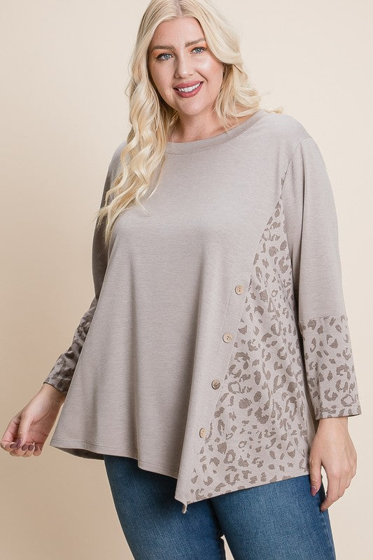Plus Size French Terry Animal Print Top